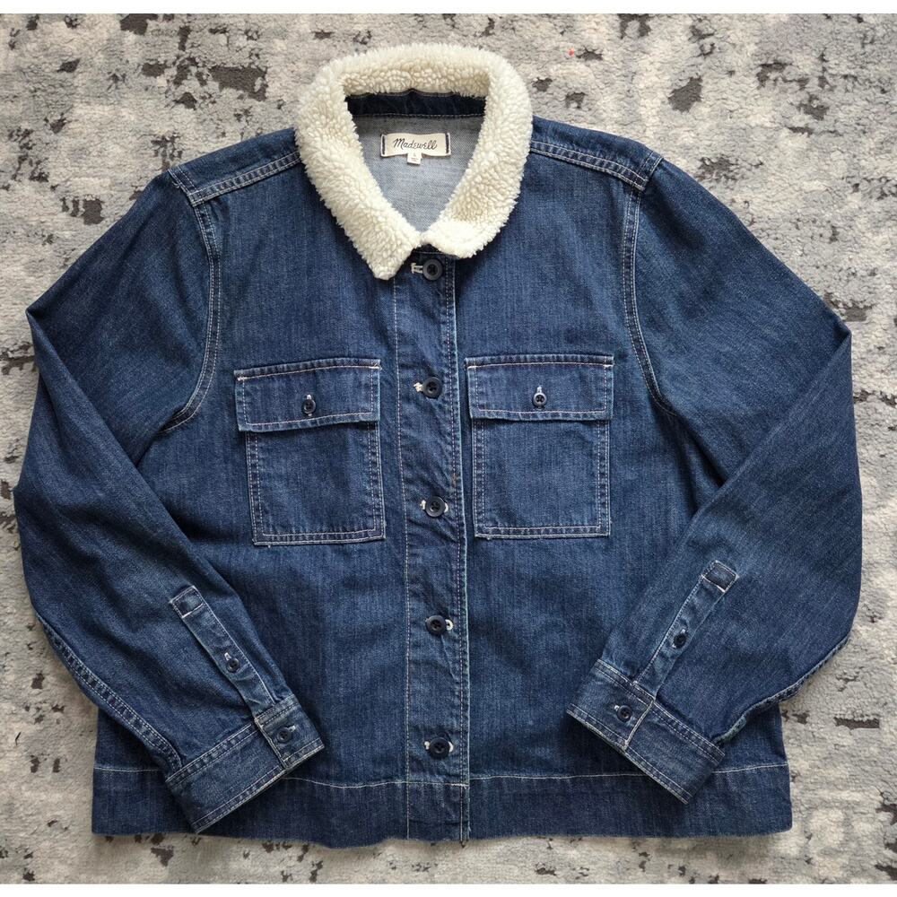 Madewell Lightweight Denim Jacket Teddy Faux Fur Trucker Streetwear Casual